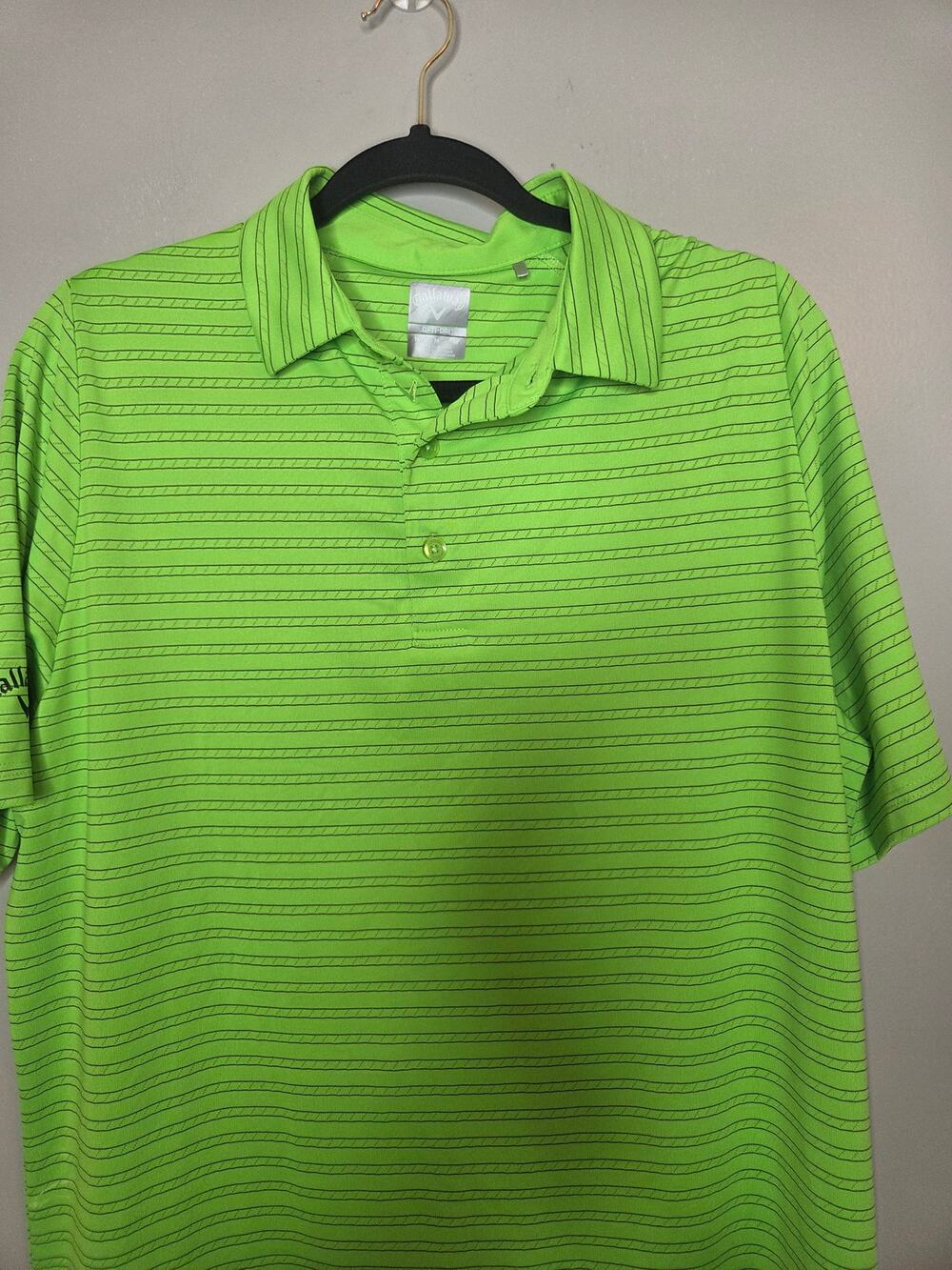 Callaway Opti Dri Mens Med Neon Green Gray Stripe Polo Shirt